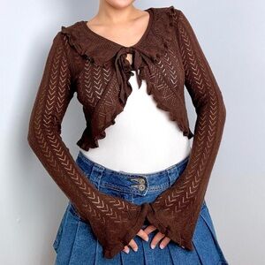 Vintage Brown Tie-up Cardigan